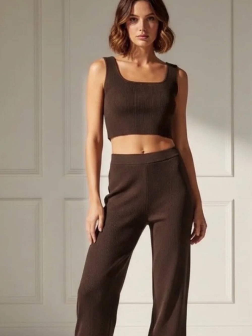 Womens Babaton Sculpt Knit Squareneck Cropped Tank